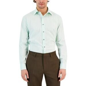 ALFANI Men's Regular Fit Stain Resistant Pinflower Geo-Print Dress Shirt Size L